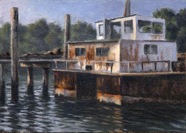 Will Kefauver oil painting, "Old Barge"