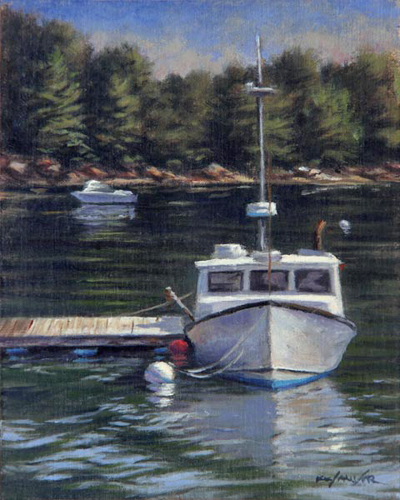 Will Kefauver oil painting, "South Bristol Lobster Boat"