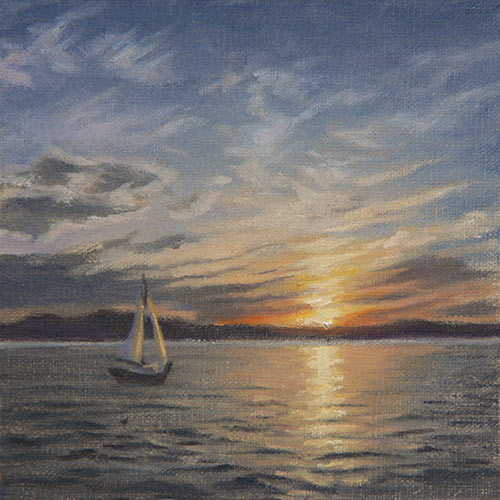 Will Kefauver oil painting, "Sunset Bay"