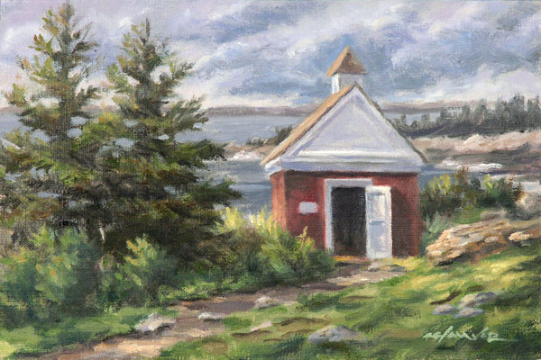 Will Kefauver oil painting, "Oil House, Pemaquid"