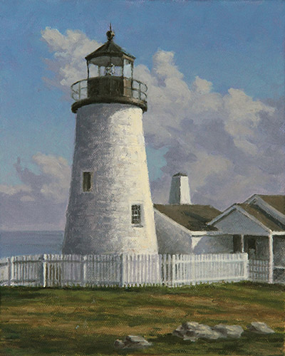 Will Kefauver oil painting, "Pemaquid Light with Clouds"