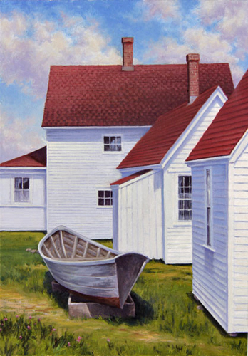 Will Kefauver oil painting, "Red, White, and Dory"