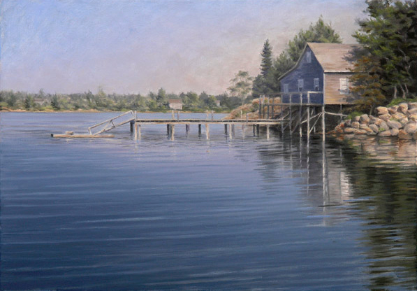 Will Kefauver, painting, "Maine Dock", oil on linen panel, Acadia, Maine