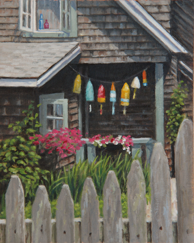 Will Kefauver oil painting, "Garden Gate Monhegan"