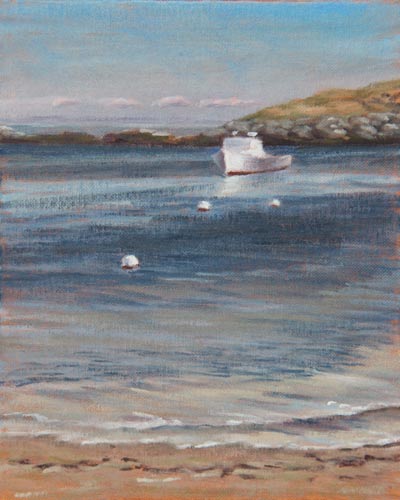 Will Kefauver oil painting, "Alone in the Harbor" Monhegan Island, Maine