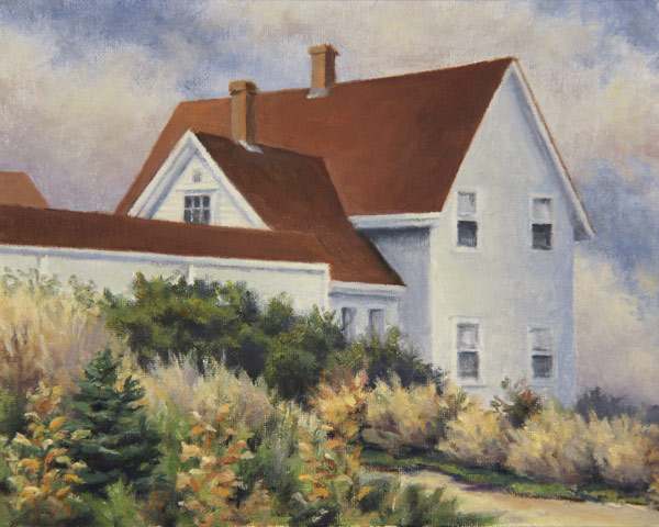 Will Kefauver oil painting, "Monhegan Rooftops"