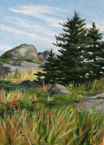 Will Kefauver oil painting, "Pines at Lobster Cove"