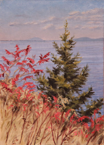 Will Kefauver oil painting, "Red Weeds, Monhegan II"