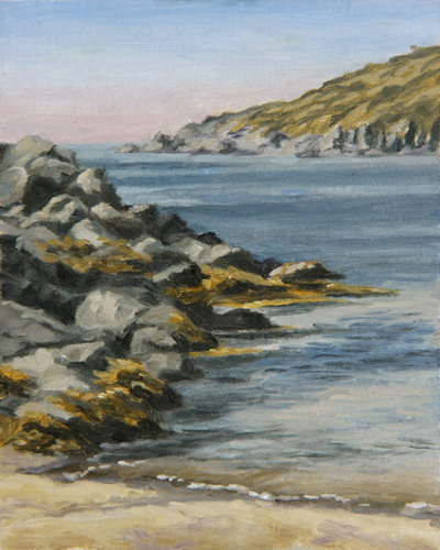 Will Kefauver oil painting, "Rocks at Fish Beach"