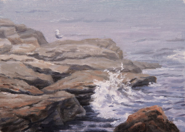 Will Kefauver oil painting, "Rocks in Fog"