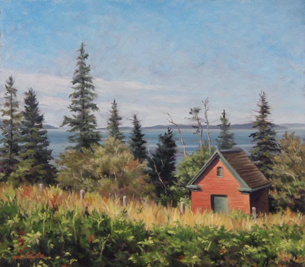 Will Kefauver oil painting, "Shed at Bass Harbor"