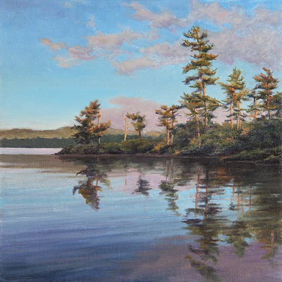 Will Kefauver oil painting, "Squam Lake Morning"