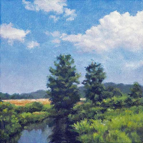 Will Kefauver oil painting, "Farm Pond"