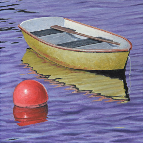 Will Kefauver oil painting, "Skiff with Float, Citron"