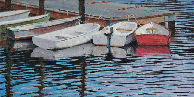 Will Kefauver oil painting, "Gathered at the Dock