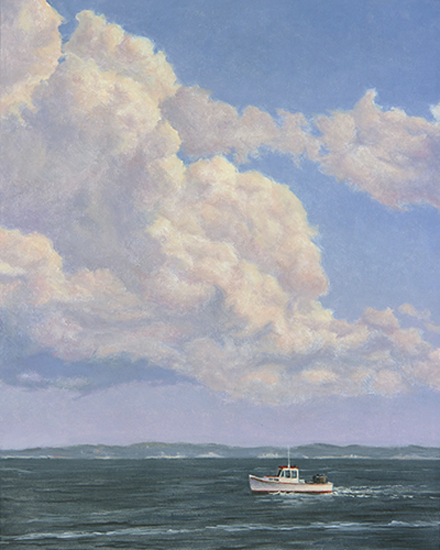 Will Kefauver oil painting, "Lobsterman's Commute"