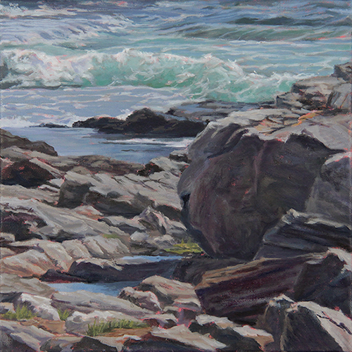 Will Kefauver oil paintings, "Pemaquid Rocks with Boulder"